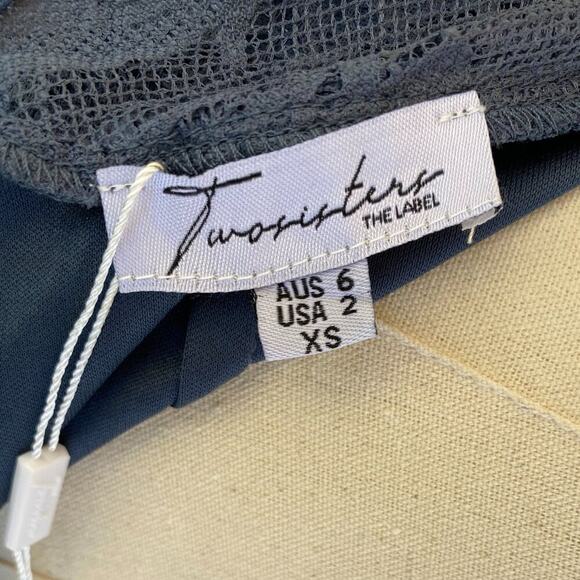 NWT Two Sisters The Label SHIMMY Mini DRESS STEEL BLUE Tassel Hem V Neck US 2 XS - Picture 8 of 8